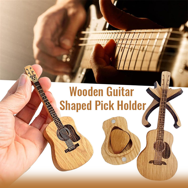 Gitarformet plekterholder i tre