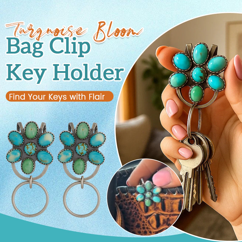 🌼 Turkis Bloom Bag Clip nøkkelholder – Finn nøklene dine med stil