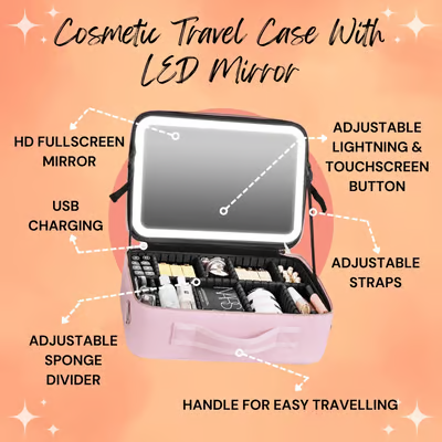 Bærbar kosmetikkveske med stor kapasitet og lys/Portable Large Capacity Cosmetic Bag With Light