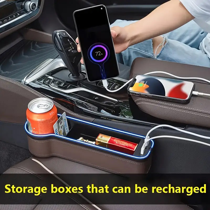 Oppbevaringsboks for bilsete med Led-omgivelseslys/Car Seat Gap Storage Box with LED Ambient Light