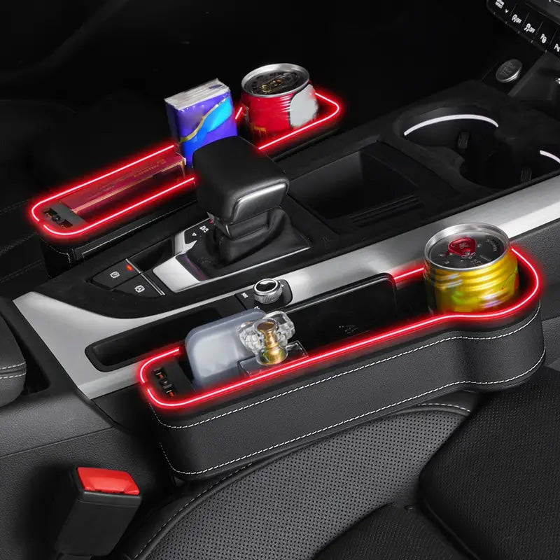 Oppbevaringsboks for bilsete med Led-omgivelseslys/Car Seat Gap Storage Box with LED Ambient Light