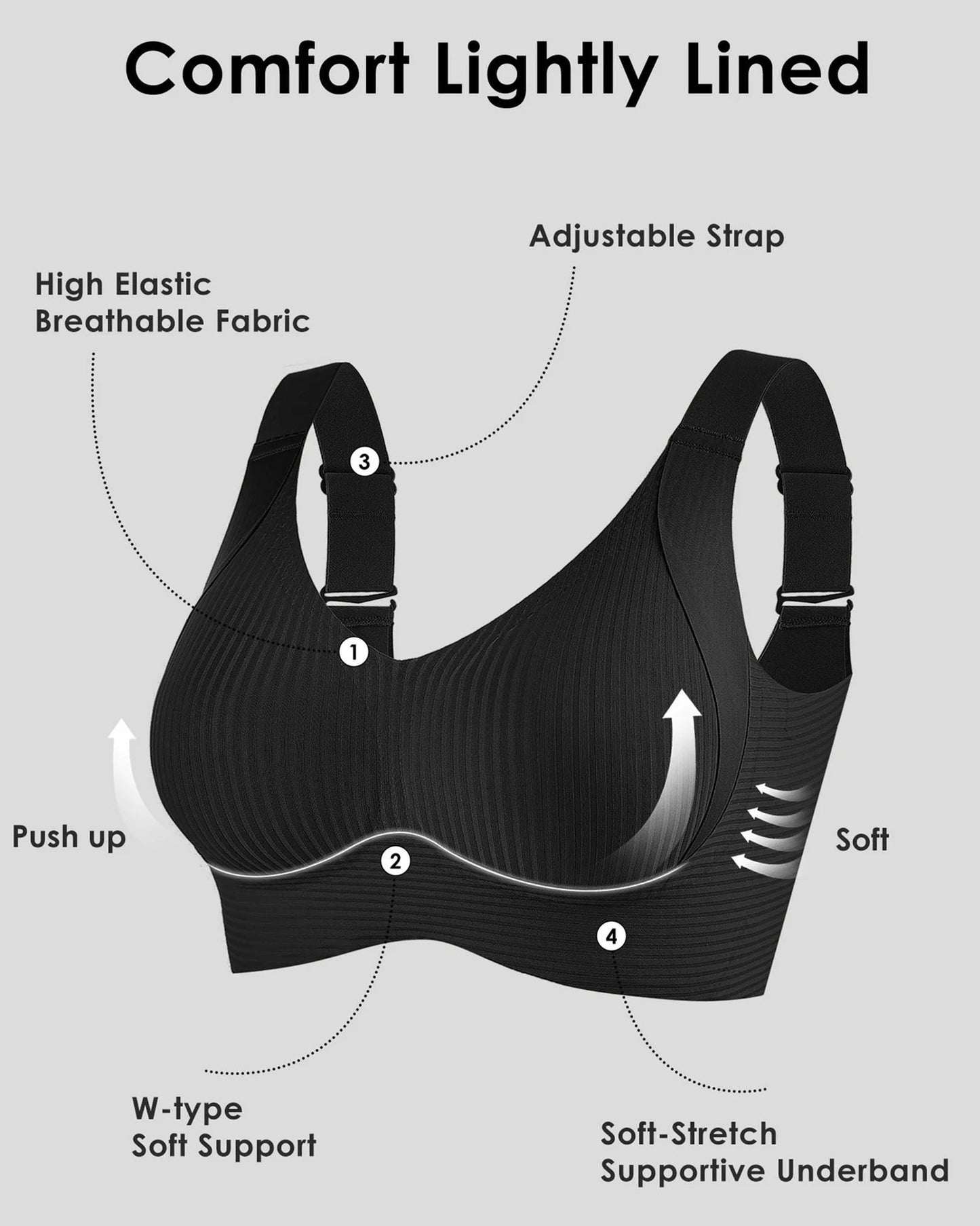 🎁Ribbet push-up-bh med justerbare bøyler for kvinner