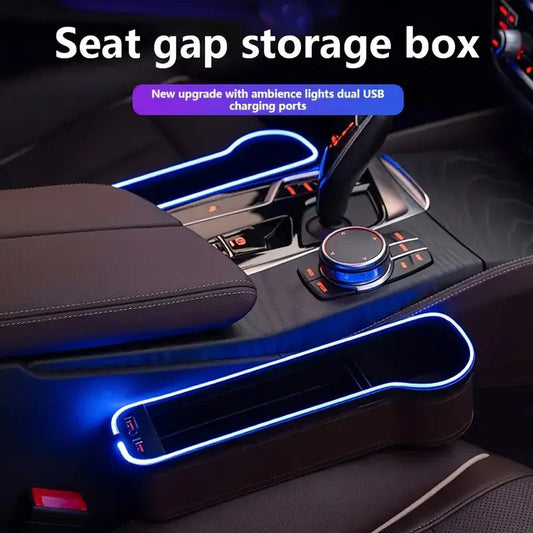 Oppbevaringsboks for bilsete med Led-omgivelseslys/Car Seat Gap Storage Box with LED Ambient Light