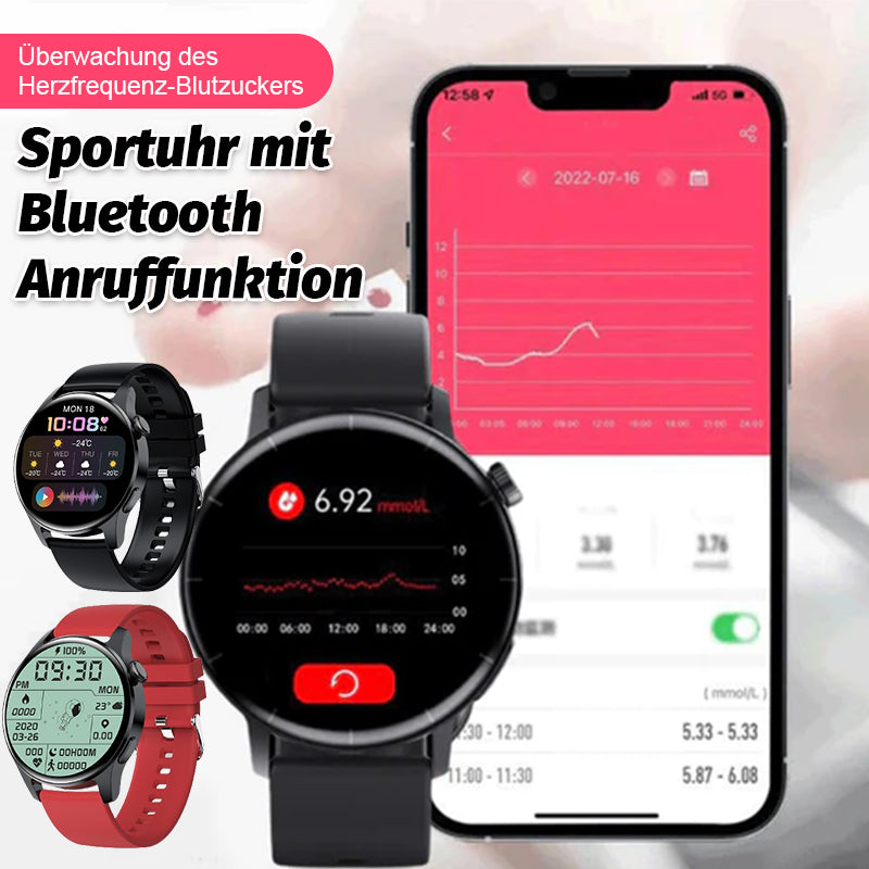 Pulsmåling av blodsukker, sportsklokke med Bluetooth-samtaler/Heart rate blood glucose monitoring, Bluetooth call sports watch