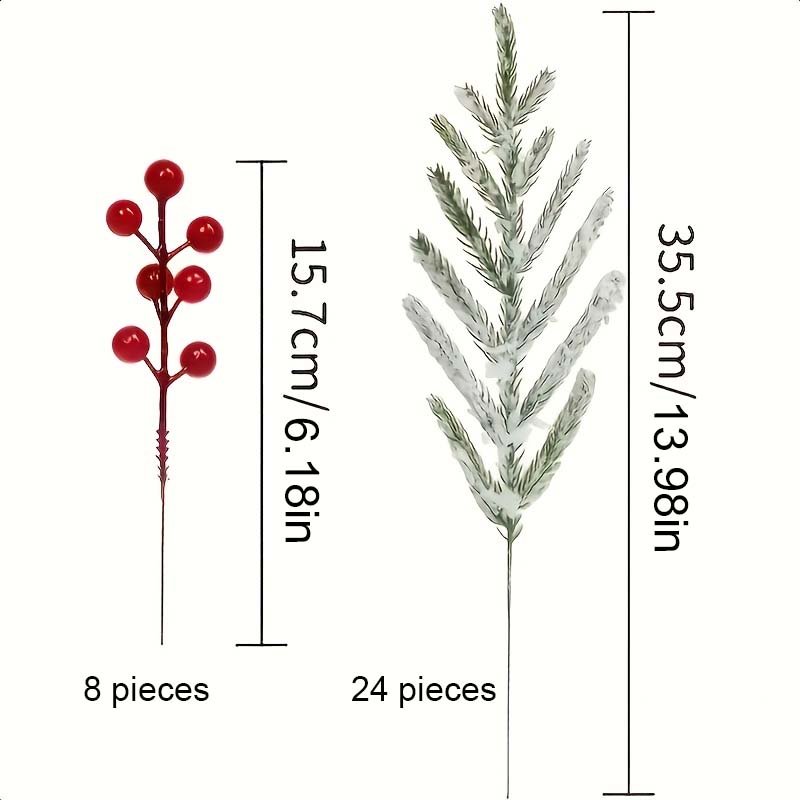Kunstige grener av Norfolk-gran med røde bær – bærekraftig julepynt!