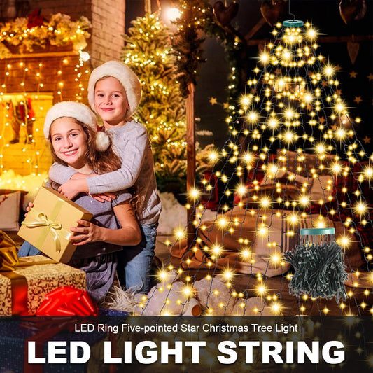 🎄 Led-ring juletrebelysning med fem pigger og stjerne 🎄