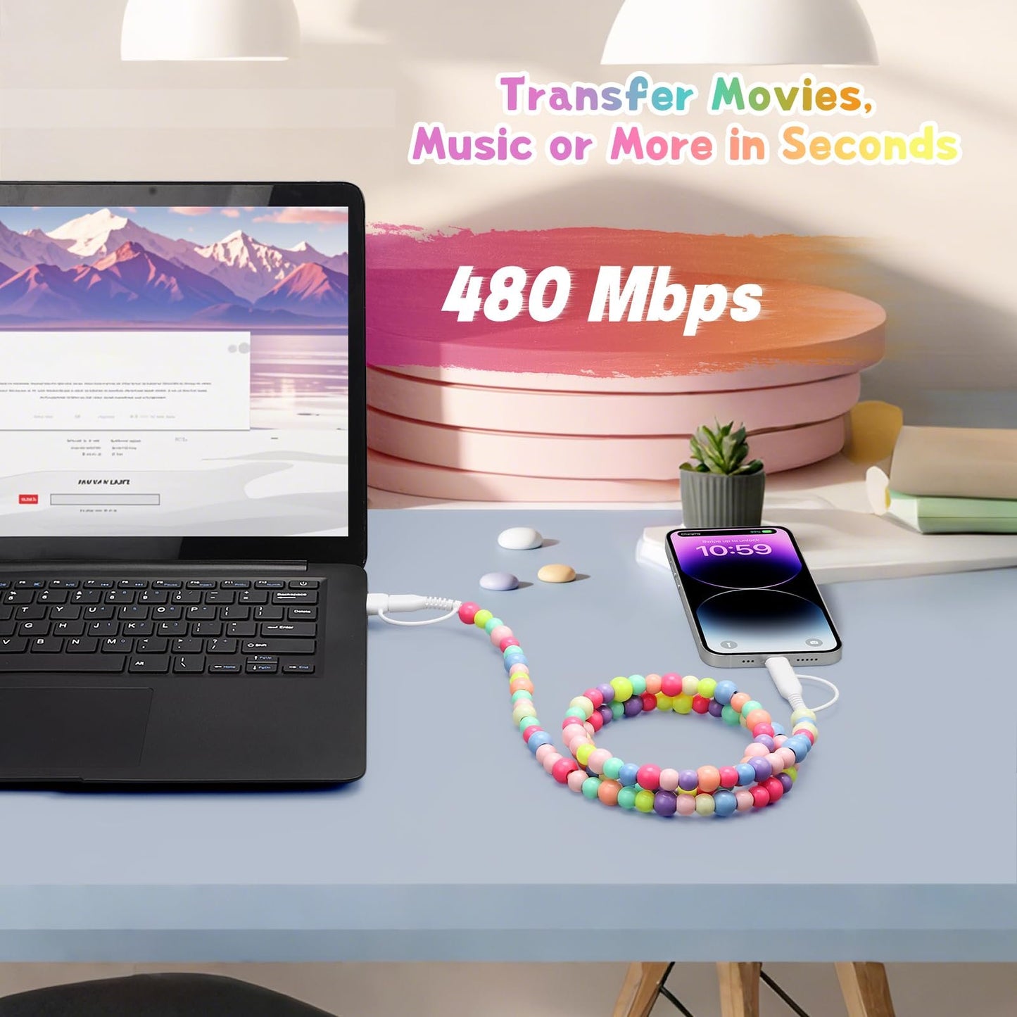 🎁KJØP 1 FÅ 1 GRATIS🔥4-i-1 perleladet ladekabel og hurtigladekabel 66W