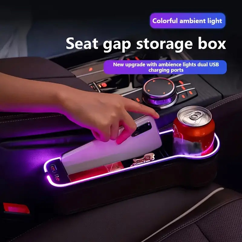 Oppbevaringsboks for bilsete med Led-omgivelseslys/Car Seat Gap Storage Box with LED Ambient Light