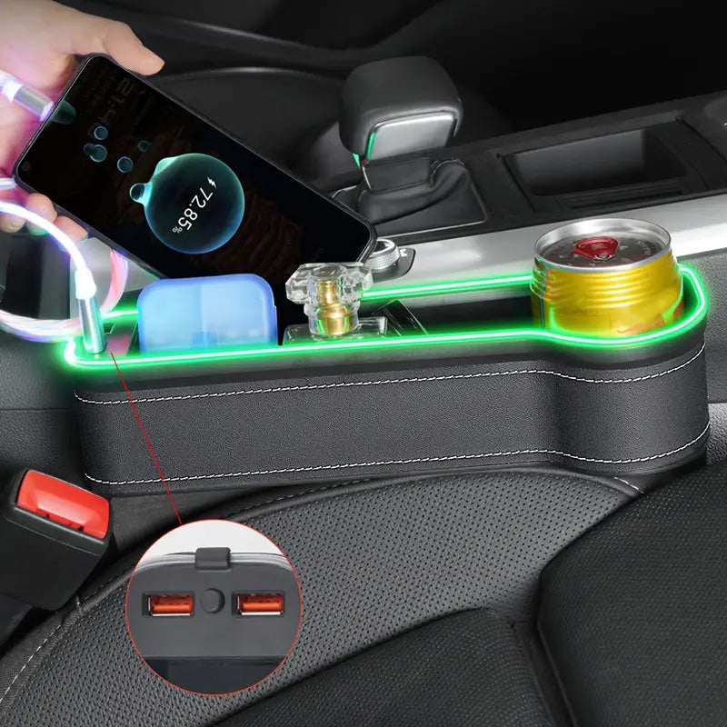Oppbevaringsboks for bilsete med Led-omgivelseslys/Car Seat Gap Storage Box with LED Ambient Light