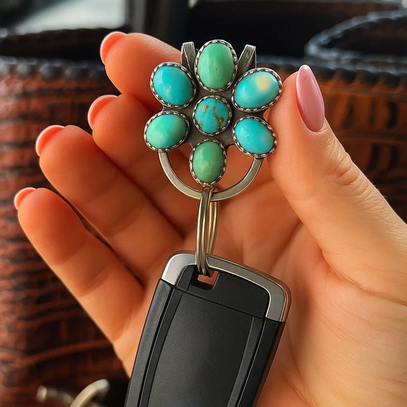 🌼 Turkis Bloom Bag Clip nøkkelholder – Finn nøklene dine med stil