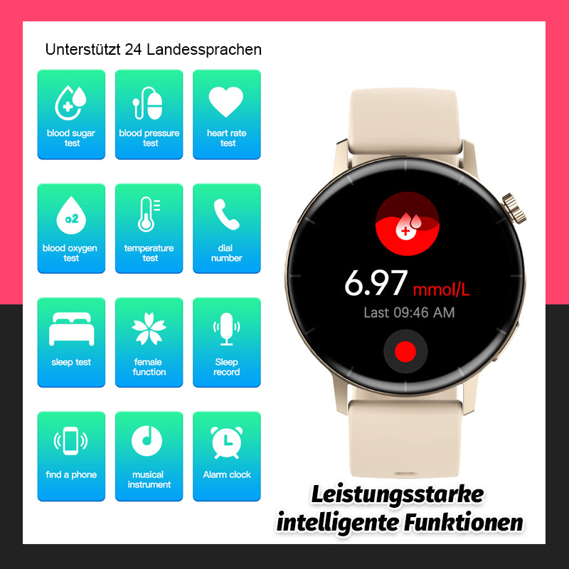 Pulsmåling av blodsukker, sportsklokke med Bluetooth-samtaler/Heart rate blood glucose monitoring, Bluetooth call sports watch