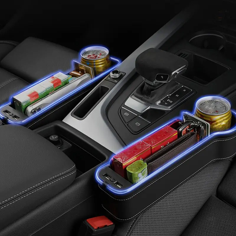 Oppbevaringsboks for bilsete med Led-omgivelseslys/Car Seat Gap Storage Box with LED Ambient Light