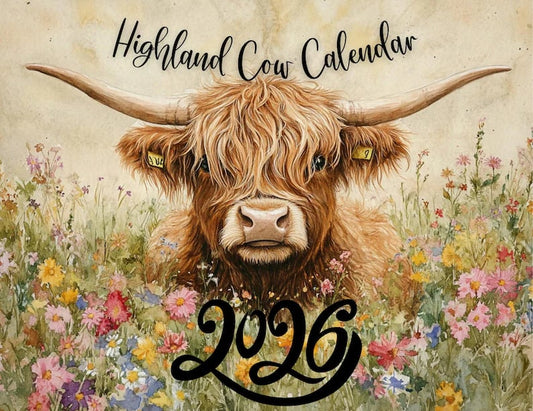 🐮Highland Cow Calendar 2026 - Rustikk veggkunst og månedsplanlegger📅