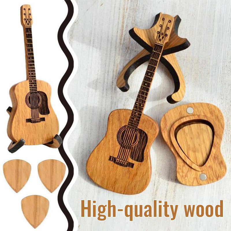 Gitarformet plekterholder i tre