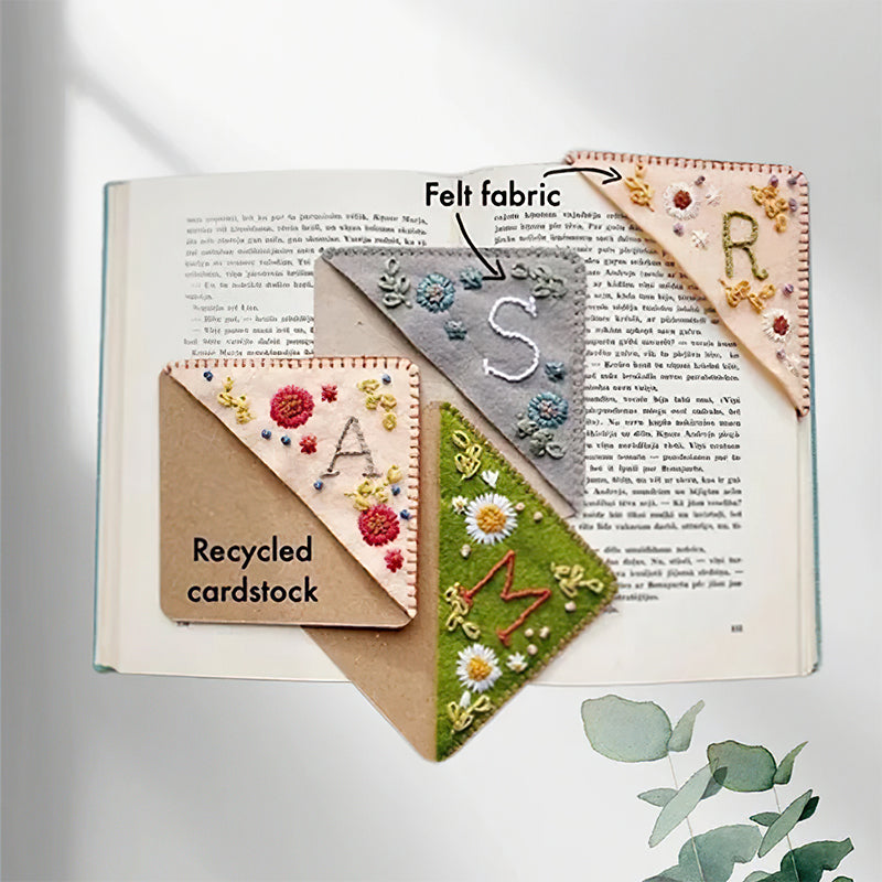 Personlig håndbrodert hjørnebokmerke