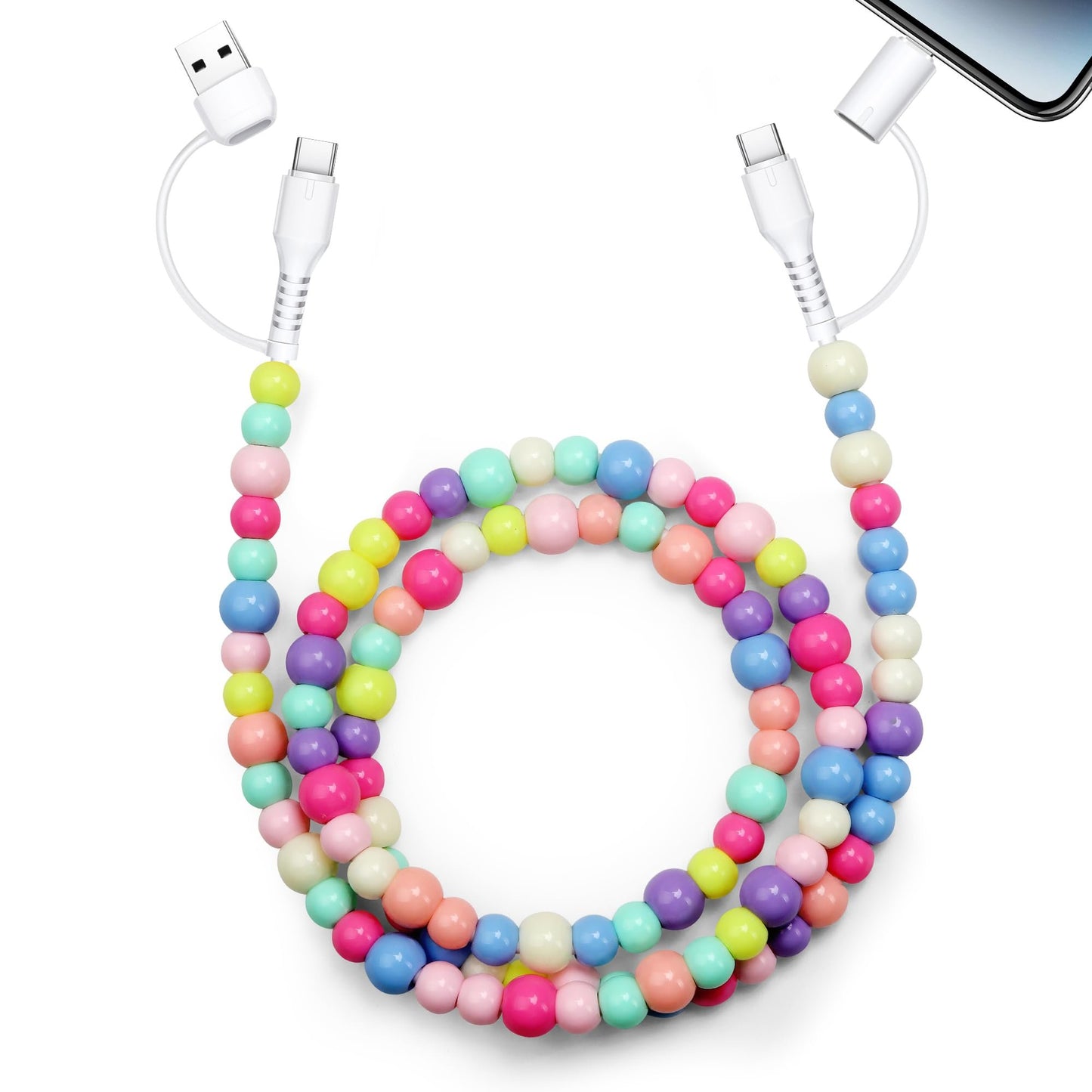 🎁KJØP 1 FÅ 1 GRATIS🔥4-i-1 perleladet ladekabel og hurtigladekabel 66W