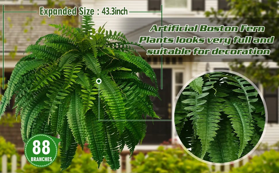 Siste dag 75% avslag - Realistisk UV-bestandig kunstig Boston Fern/Last Day 75% Off - Realistic UV Resistant Artificial Boston Fern