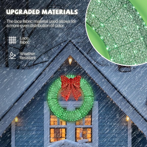 🎀✨ Stor, opplyst julekrans for utendørs bruk