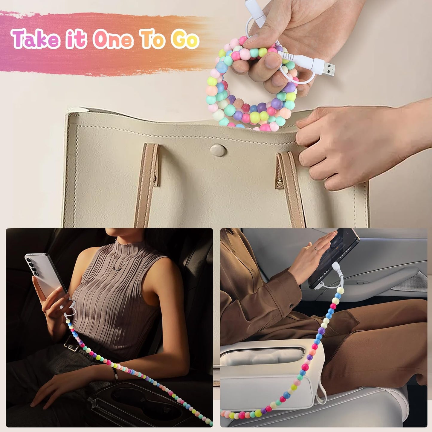 🎁KJØP 1 FÅ 1 GRATIS🔥4-i-1 perleladet ladekabel og hurtigladekabel 66W