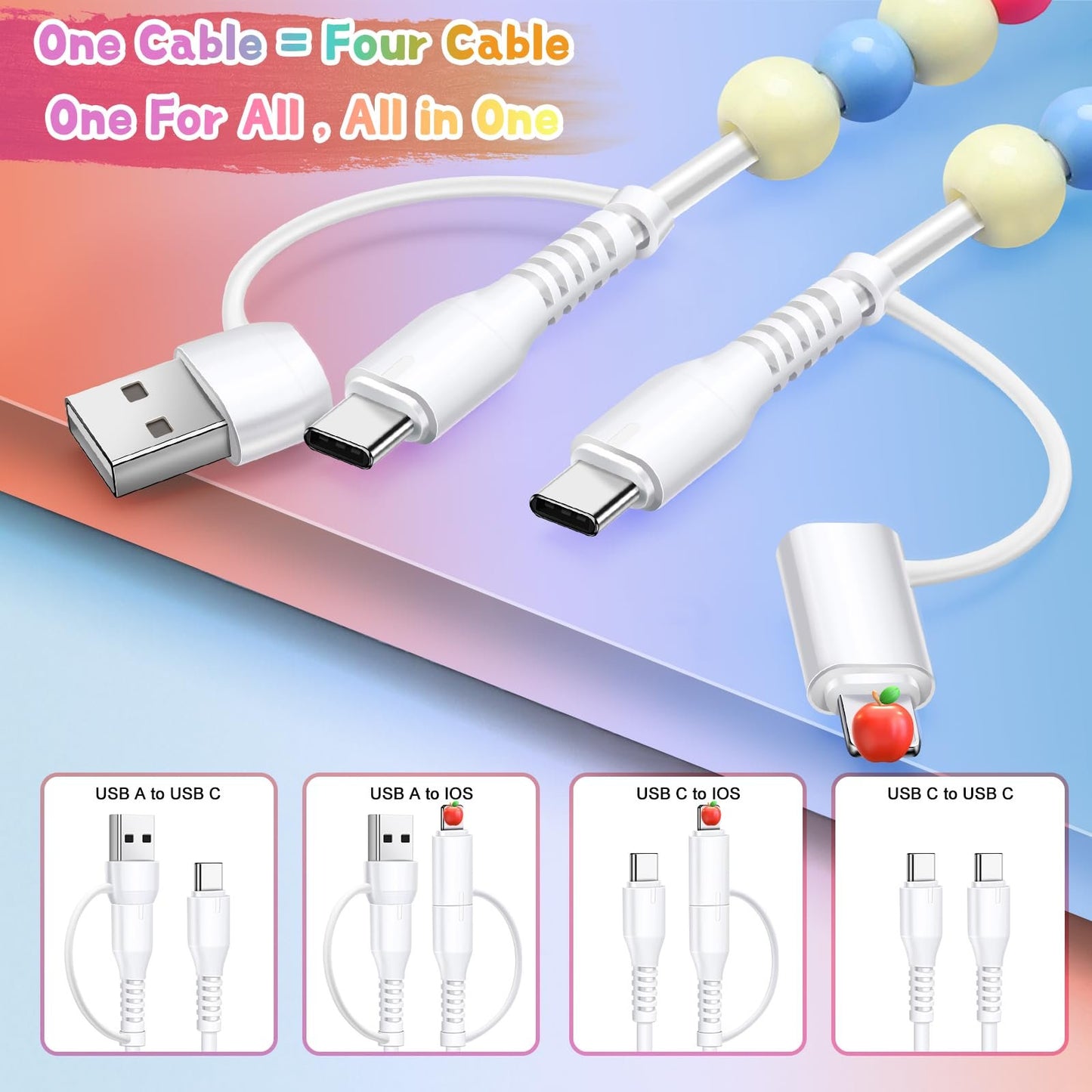 🎁KJØP 1 FÅ 1 GRATIS🔥4-i-1 perleladet ladekabel og hurtigladekabel 66W