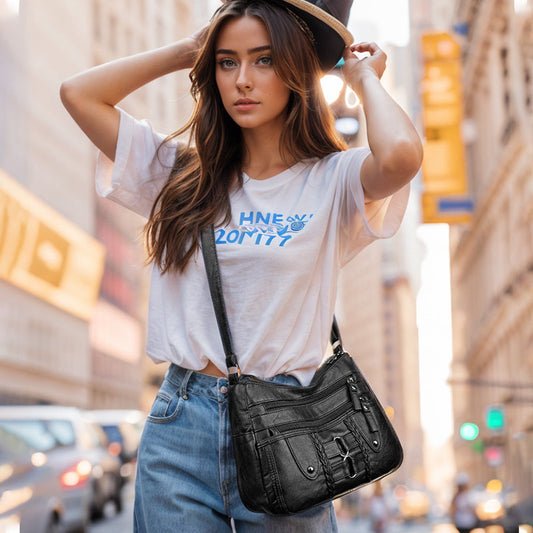 Vintage, myk PU-skinnveske for kvinner